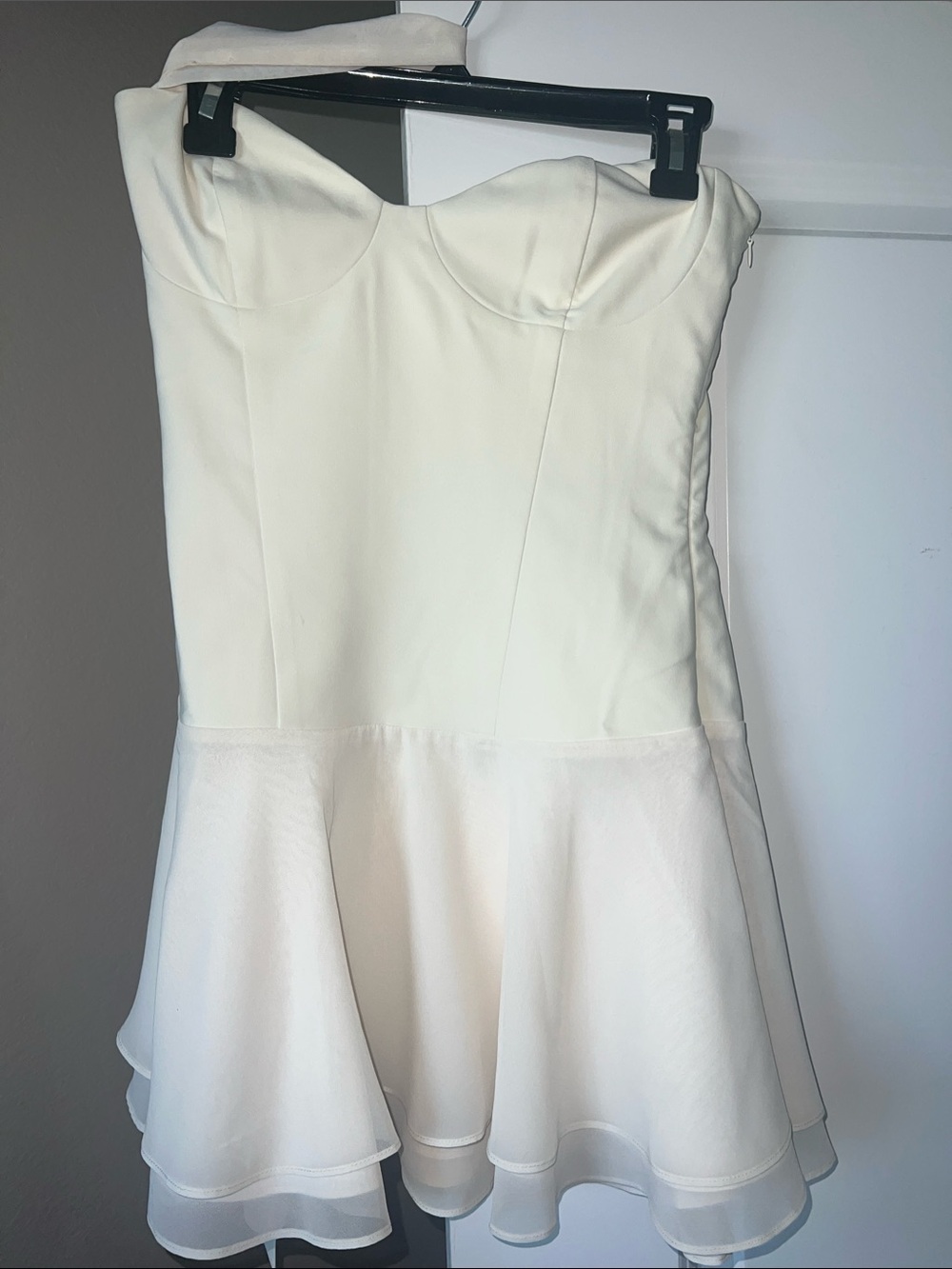 Strapless Cream Fit-and-Flare Mini Dress